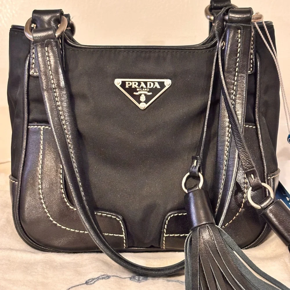 PRADA Black Leather & Nylon Mini Tassle Bag W/ COA & Dustbag LIKE NEW! - Picture 2 of 16